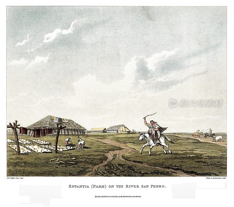 Estantia在圣佩德罗河东岸的里约热内卢de la Plata，由布宜诺斯艾利斯和蒙特维迪亚风景如画的插图1820。